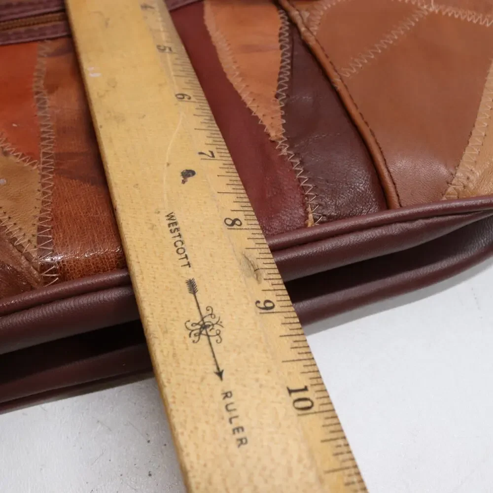 Vtg Patch Leather Crossbody Handbag Women M Brown Tone Colorblock Purse Bag